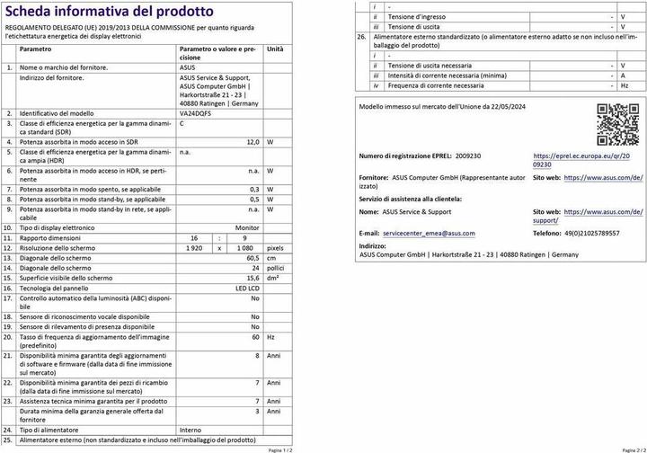 Nutritional values and ingredients ASUS Business VA24DQFS 60.5cm (16:9) FHD HDMI DP (1920 x 1080 pixels, 23.80")