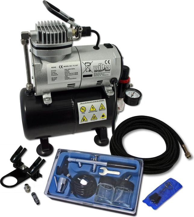 Wiltec Airbrush Compressor Set with 1 Gun AS186 for Beginners