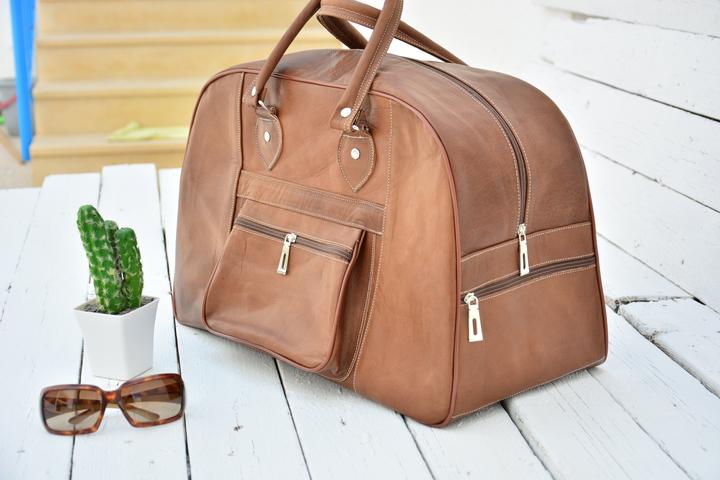 Produktbild Only-Bags.Store Männer & Frauen Dunkelbraun Leder Reisetasche, Weekender Overnight Duffel Gepäck Lederhandtasche