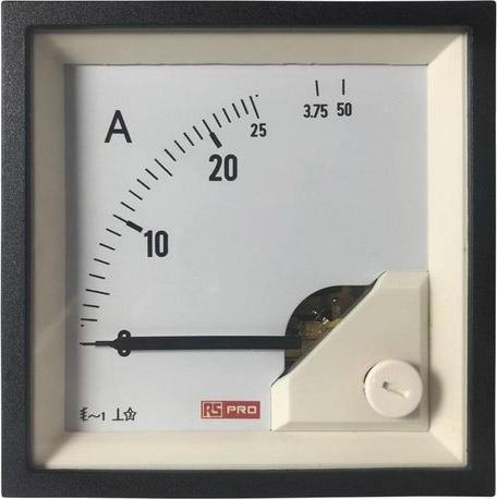 Immagine prodotto RS PRO Amperometro 50 (Input)A AC Ferro rotante, 68mm x 68mm D. 54 (<30 A) mm, 62 (30 60 A) mm, 0 50