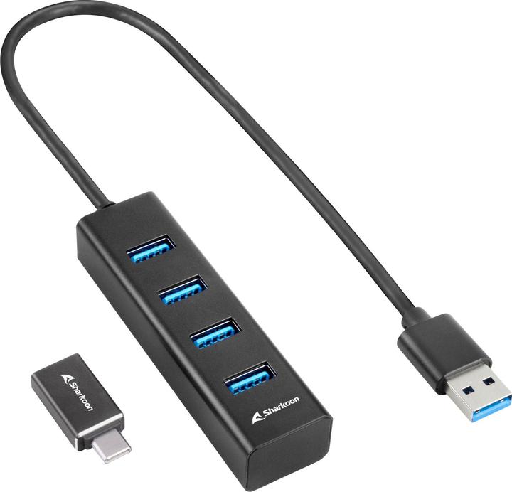 Actual product image Sharkoon HUB 4X USB 3.2 ALU BLACK (USB-C, 4 ports)