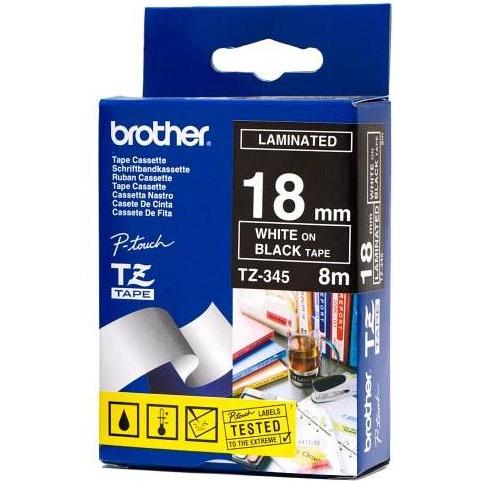 Brother, Beschriftungsband, TZ345 Laminiertes Band (1.80 cm, Weiss, Schwarz)