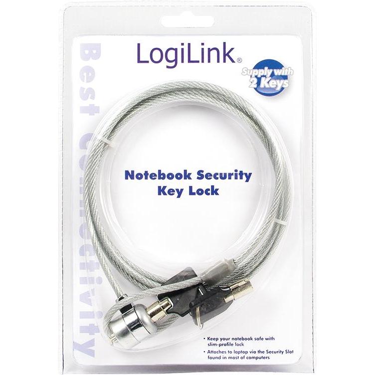 Thumbnail - LogiLink Notebookschloss mit 2 Schlüsseln, Diebstahlschutz, Notebook Security, Silber