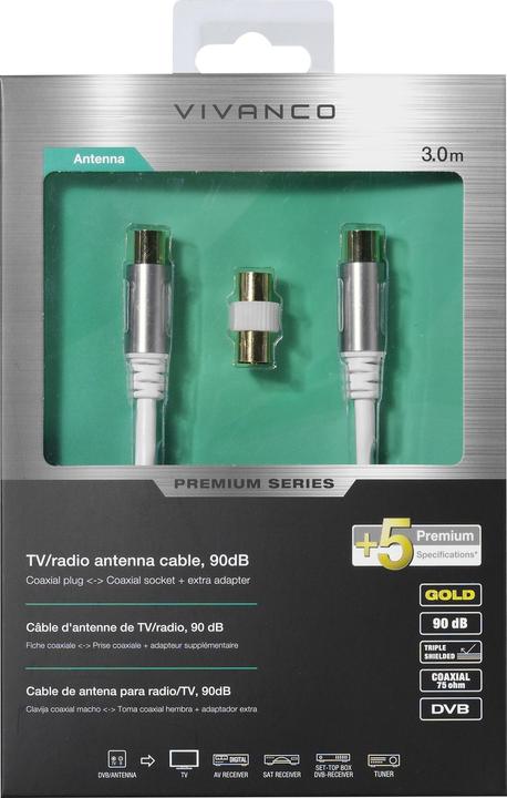 Actual product image Vivanco Antenna Cable, 3m, 90dB White Antenna Cable, 3m, 90dB (90 dB, Antenna cable)