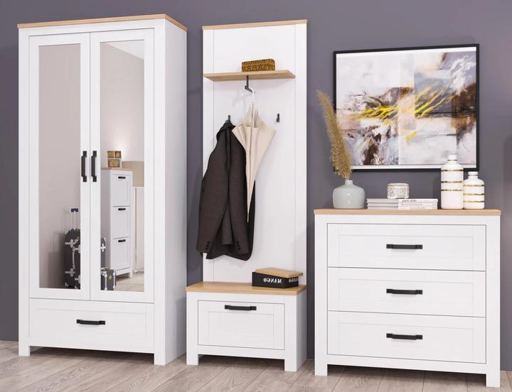 Produktbild Home123 Schuhschrank TEOLO 2 weiss + eiche (64 x 31 x 126.50 cm)