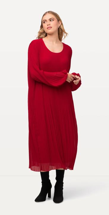 Image du produit Ulla Popken Robe midi plissée, silhouette en A, col rond et manches longues (54)