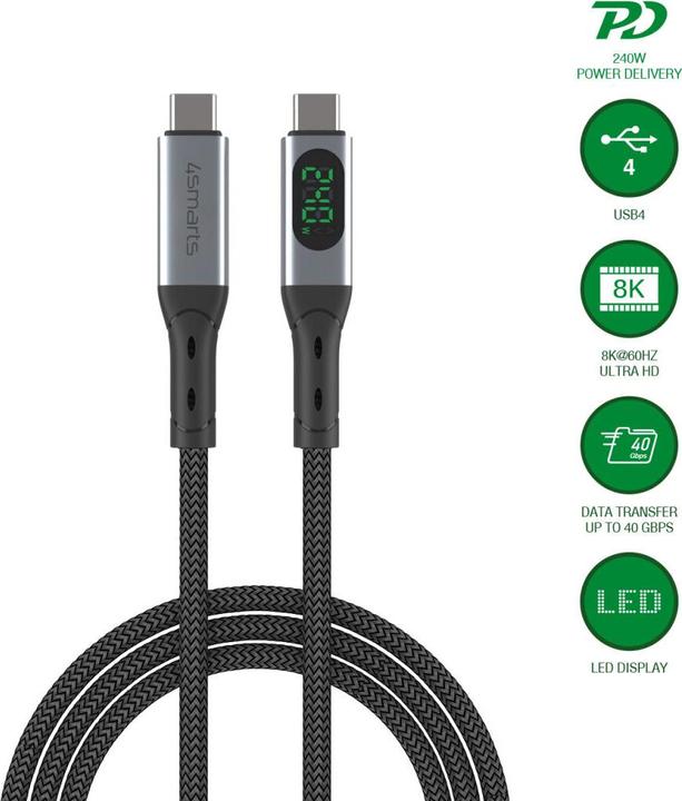 Actual product image 4smarts USB C — USB C (1.50 m, USB 4.0, 240 W)