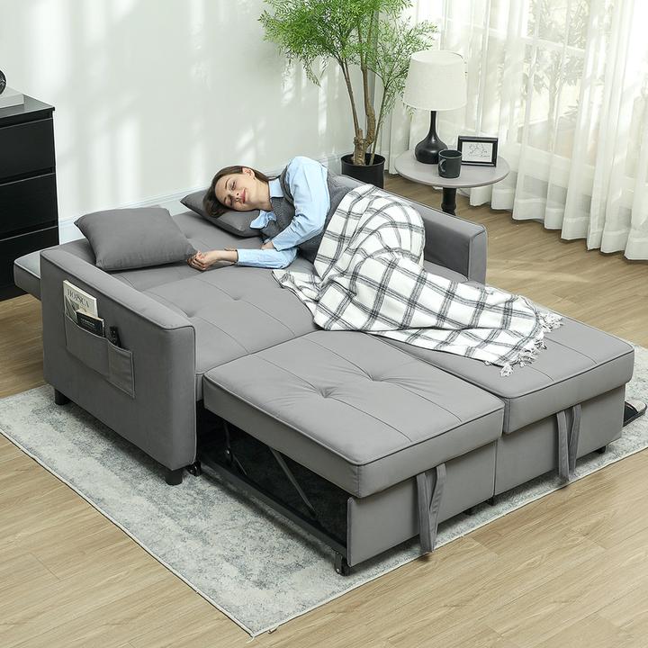 Produktbild Homcom Schlafsofa Polyester, Eukalyptusholz Grau (2-Sitzer)