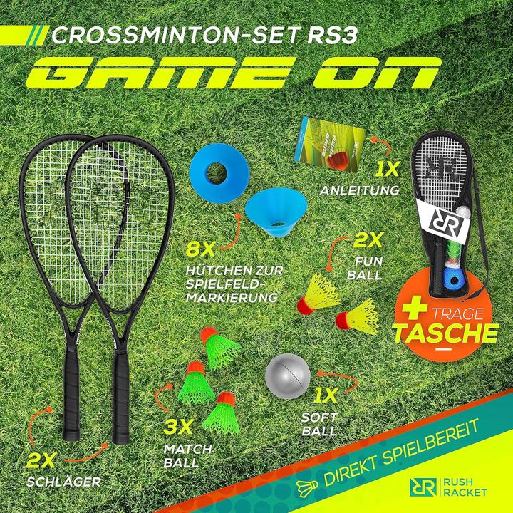 Produktbild Rush Racket RS3 Speed Badminton Set mit Feldmarkierungen