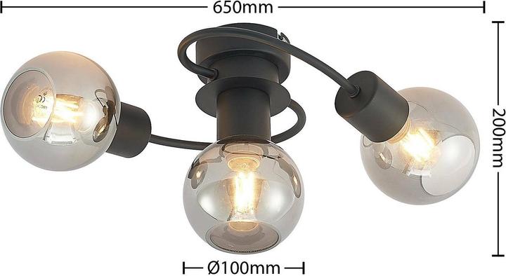 Actual product image Lindby LED ceiling light Ciala, 3fl, black smoke (1410 lm, E14)