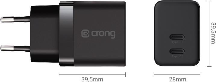 Actual product image Crong Ultra Compact GaN - Ładowarka sieciowa 35W PD 3.0 2x USB-C (czarny) (35 W, 2 ports)