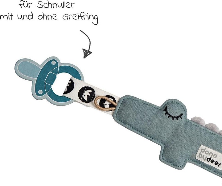Produktbild Done by Deer Schnullerketten Mini-Kuscheltier mit Schnullerhalter - Croco - Blau (1 x)