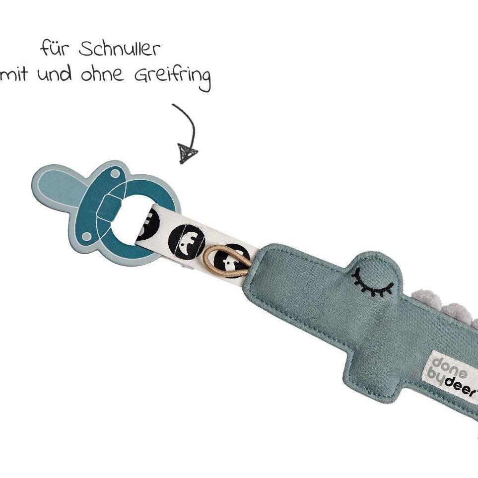 Thumbnail - Done by Deer, Nuggi, Schnullerketten Mini-Kuscheltier mit Schnullerhalter - Croco - Blau (1 x)