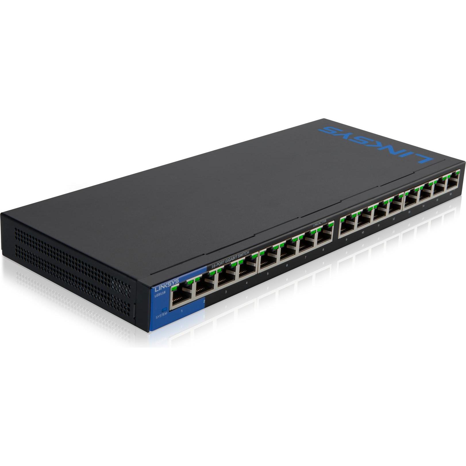 Linksys Lgs116p (16 Porti), Switch di rete, Blu, Nero