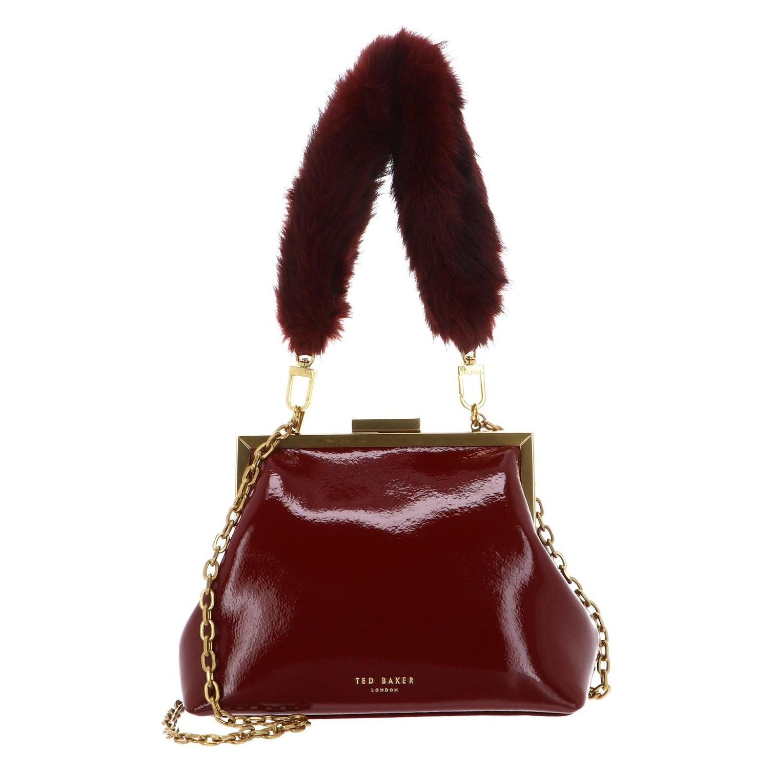 Ted Baker, Damen, Handtasche, Purcel Leather Patent Fur Handle Clutch Bag, Rot