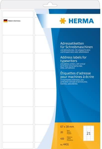 Image du produit HERMA Étiquettes d'adresse pour machines à écrire A4
