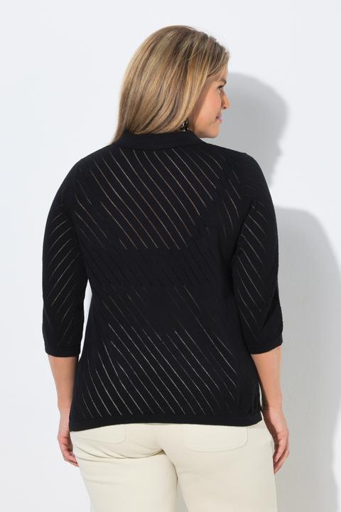 Produktbild Ulla Popken Pullover, Streifenstruktur, Rundhals, Polokragen, 3/4-Arm (42)