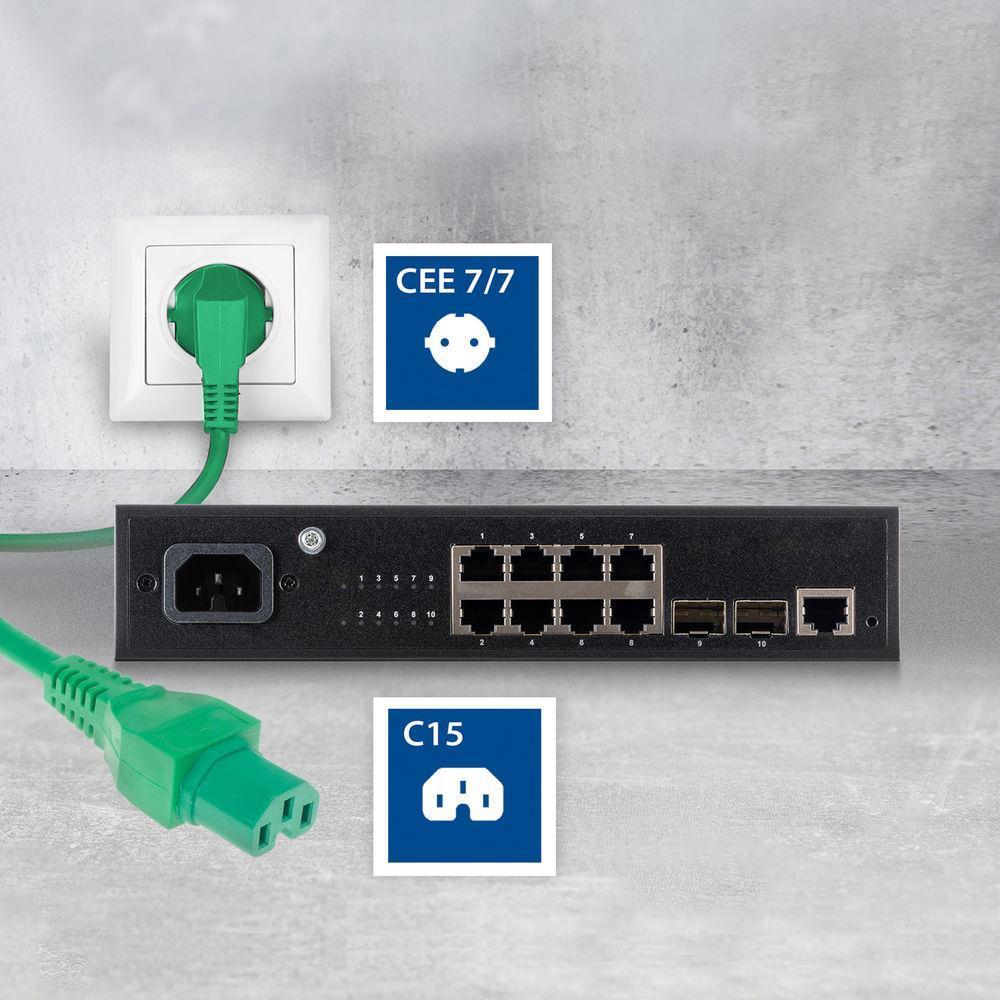 Thumbnail - ACT Powercord mains connector CEE 7/7 male (angled) - C15 green 1.5 m (1.50 m), Stromkabel