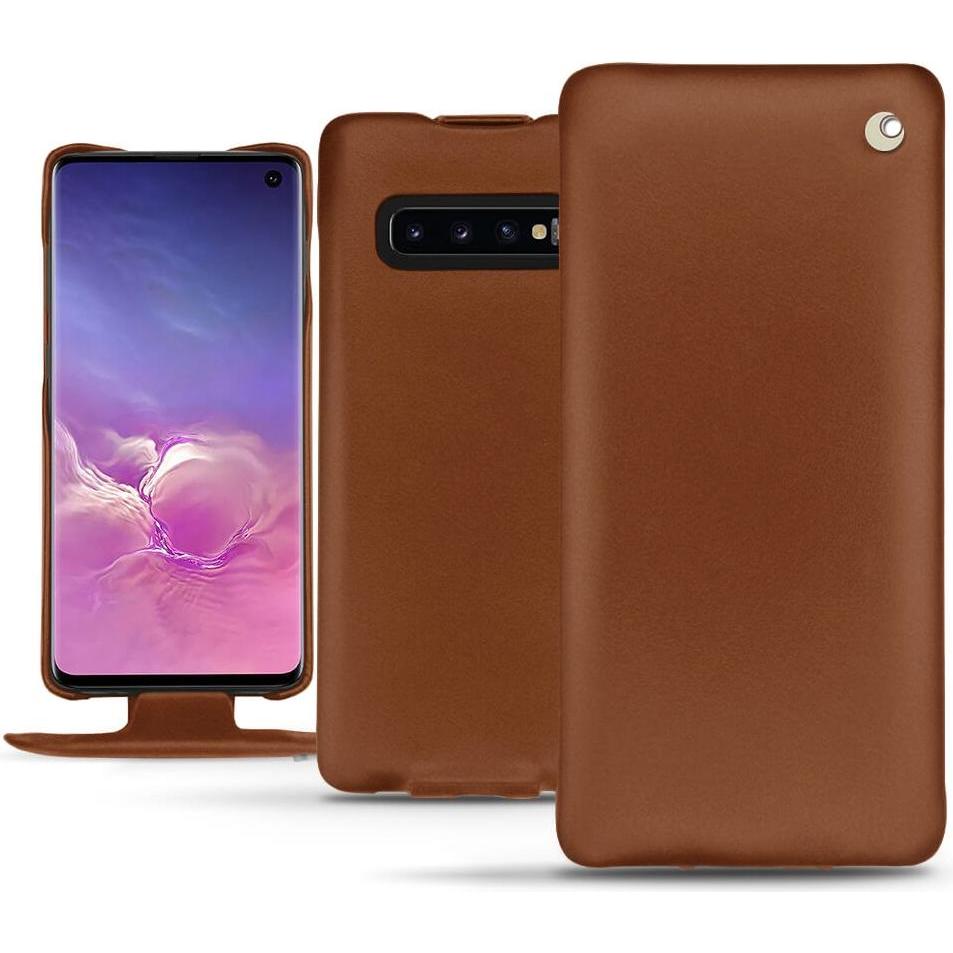 Noreve Lederschutzhülle vertikal (Samsung Galaxy S10), Smartphone Hülle, Braun