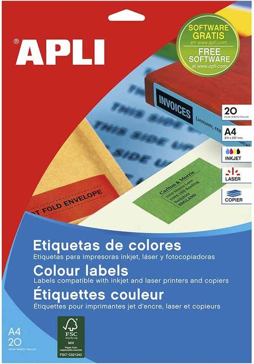 Apli Etiquettes 210x297 jaunes jet/laser/copieur 20 feuilles