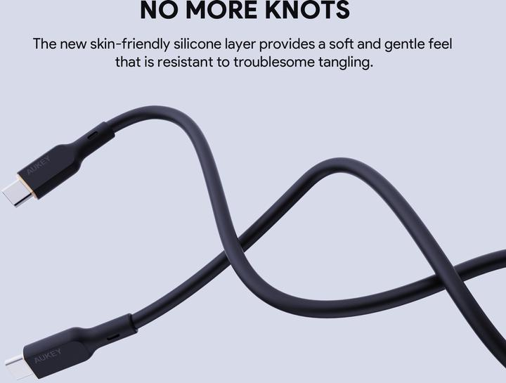 Produktbild Aukey USB-C Cable in Silicone, 100W, 1m - Black (1 m, USB 3.2 Gen 1, 100 W)