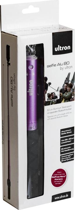 Actual product image Ultron selfie Alu 80 pink aluminum selfie stick with separate Bluetooth trigger