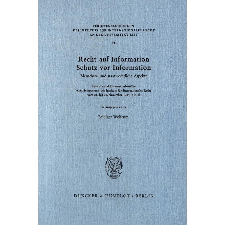 Recht auf Information, Schutz vor Information., Fachbücher von Rüdiger Wolfrum