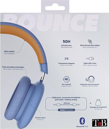 Immagine prodotto T'nB Casque Micro Bluetooth Bounce (Blu/Arancio) (ANC, 50 h, Senza fili)