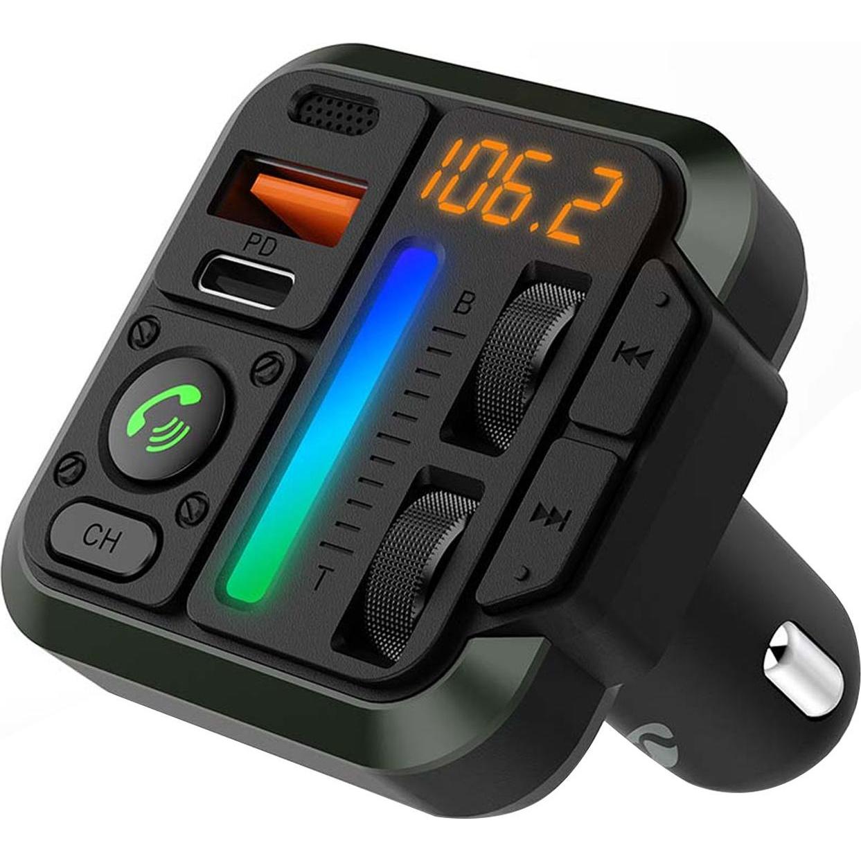 Nedis, Autoradio Zubehör, Kfz Audio FM Transmitter - Fest - freisprechend - 1" - Amber Screen - Bluetooth - PD 18 W/PD 2