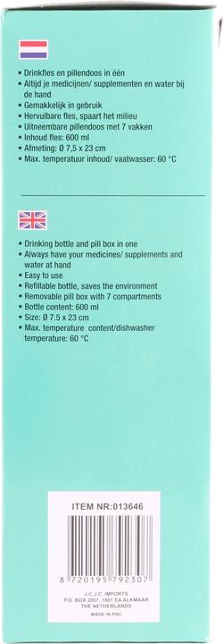 Actual product image Benson Care Drinking bottle with pill box 600 ml mix