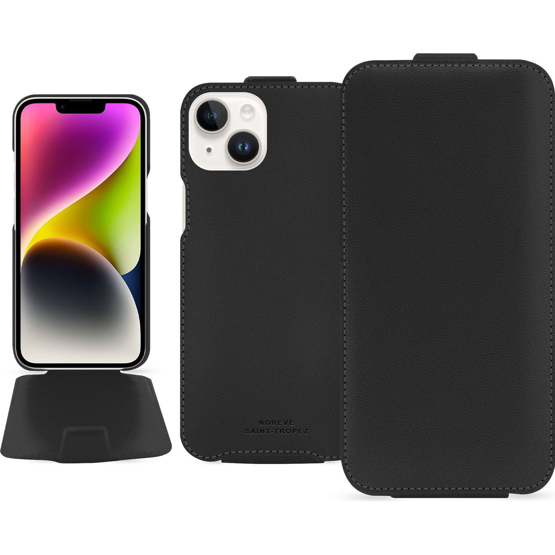 Noreve Lederschutzhülle vertikal (Apple iPhone 15 Plus), Smartphone Hülle, Schwarz