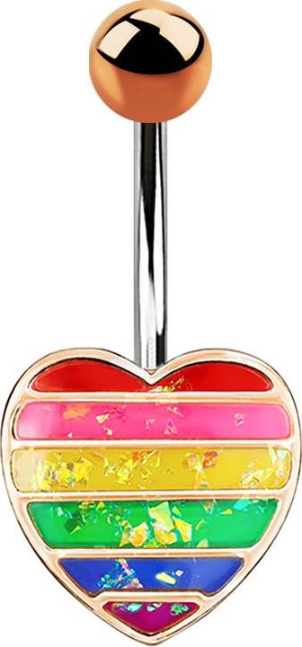 Immagine prodotto Star Piercing Cuore in oro rosa banana con glitter opale arcobaleno (Ottone, Acciaio chirurgico 316L)