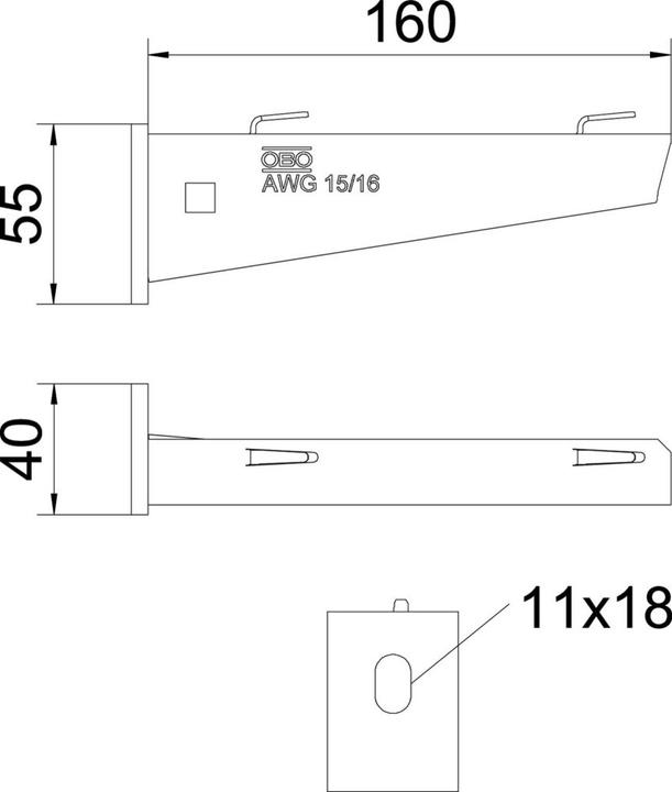 Image du produit OBO Bettermann OBO Support mural pour box grillagé 150 m, hauteur 55 mm, longueur 160 mm, galvanisé à chaud