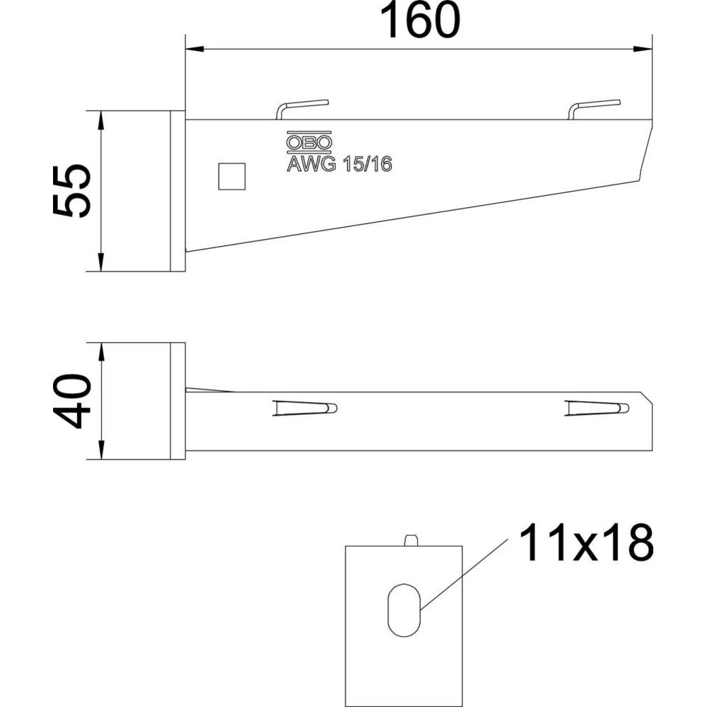 Thumbnail - OBO Bettermann OBO Wandhalter für Gitterbox 150 m, Höhe 55 mm, Länge 160 mm, feuerverzinkt, Serverschrank Zubehör, Schwa...