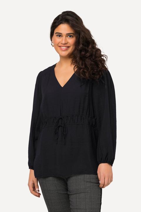 Immagine prodotto Ulla Popken Blusa con tessuto testurizzato, scollo a V, coulisse e maniche lunghe (50, 52)