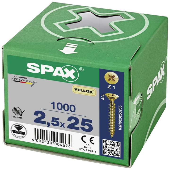 Produktbild Spax Senkkopf Bremsrippen Kreuzschlitz Z1 Vollgewinde Yellox (1000 Schrauben pro Stück)