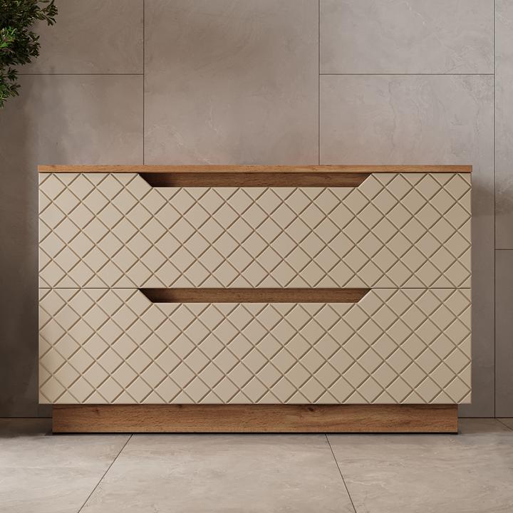 Actual product image Vicco Waschbeckenunterschrank Lotta, Eiche/Kaschmir mit Kachelstruktur, 99.4 x 62.5 cm mit 2 Schubladen (99.40 x 32 x 62.50 cm)