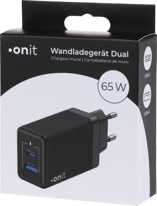 Produktbild Onit USB-Wandladegerät Dual QC4+ 65 W GaN Schwarz (65 W)