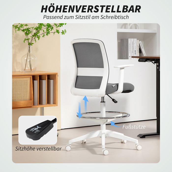 Image du produit Swisshandel24 Schreibtischstuhl, drehbar, rollbar, Netzrücken, Schaumstoffkissen, Grau