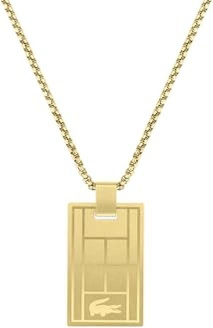 Actual product image Lacoste Tennis Hof Dogtag Necklace with Etched Crocodile Logo (Stainless steel with yellow-gold ion coating)