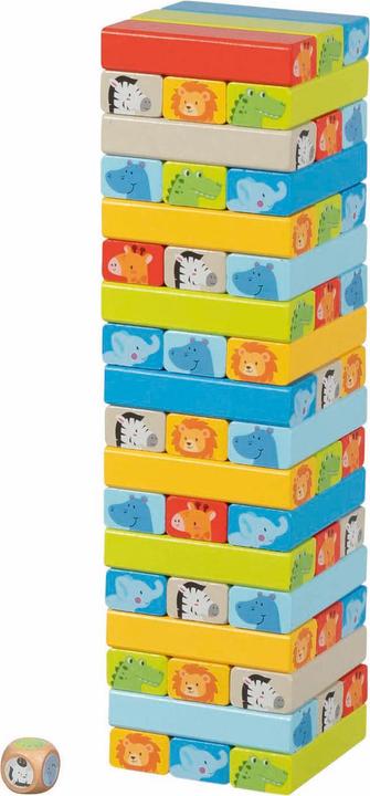 Goki Geschicklichkeitsspiel Wackelturm mit Tiermotiven (Deutsch, Englisch, Französisch, Italienisch)