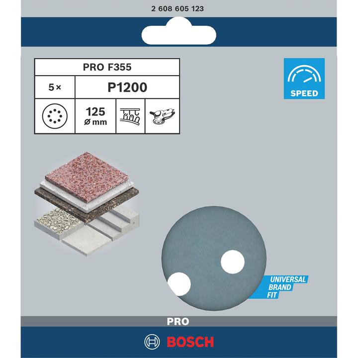 Produktbild Bosch Professional Zubehör PRO F355 Schleifblatt, 125 mm, G1200 (1200)