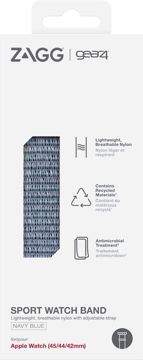 Actual product image Zagg GEAR4 705009518, Band, Smartwatch, Navy, Apple, Apple Watch 45/44/42mm, Nylon (Nylon)