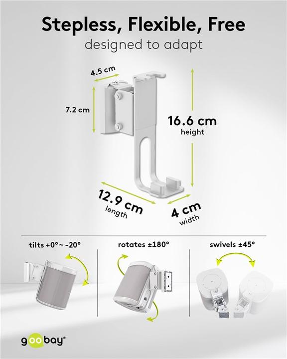 Actual product image Goobay One Sound Flex speaker wall mount, white (Wall installation, Rotatable, Tiltable)