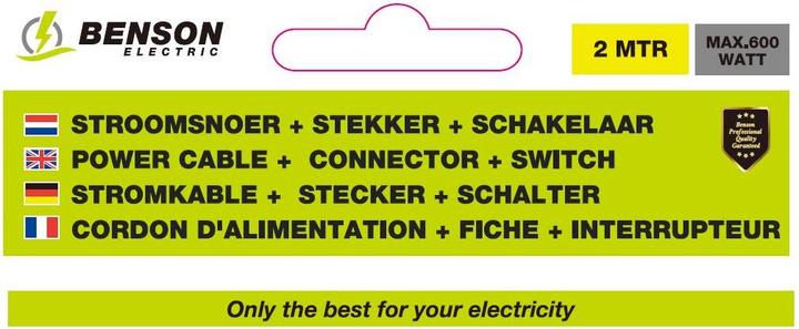 Image du produit Benson Electric Câble d'alimentation + fiche + interrupteur (2 m)