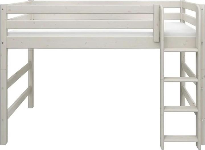 Produktbild Flexa Classic mittelhohes Hochbett mit gerader Leiter 90x200 cm Weiss lasiert (90 x 200 cm)