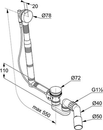 Produktbild Kludi Ab- und berlaufgarnitur ROTEXA chrom fr Wannen (Ablaufgarnitur, 1 1/2“)
