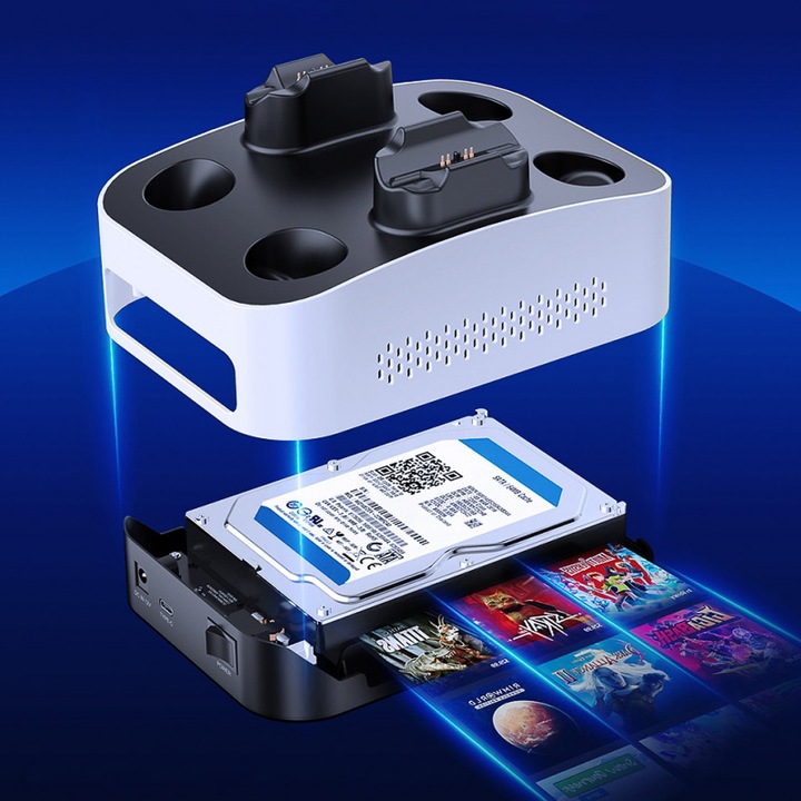 Actual product image Graugear Gaming hard drive enclosure. USB-C w. Dual charging station PS5 (PS5)