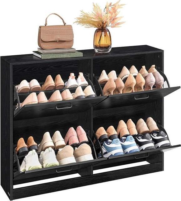 Actual product image Songmics Schuhschrank Klappen Verstellbar Flur Ebenholzschwarz (105.50 x 24 x 82.70 cm)