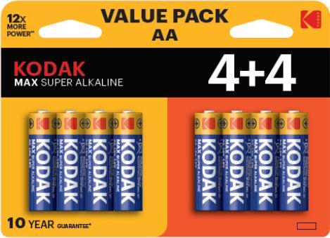 Kodak Max Super Alkaline AA (8 pz., AA / LR6 / LR06 / Mignon / R6 / R14505)